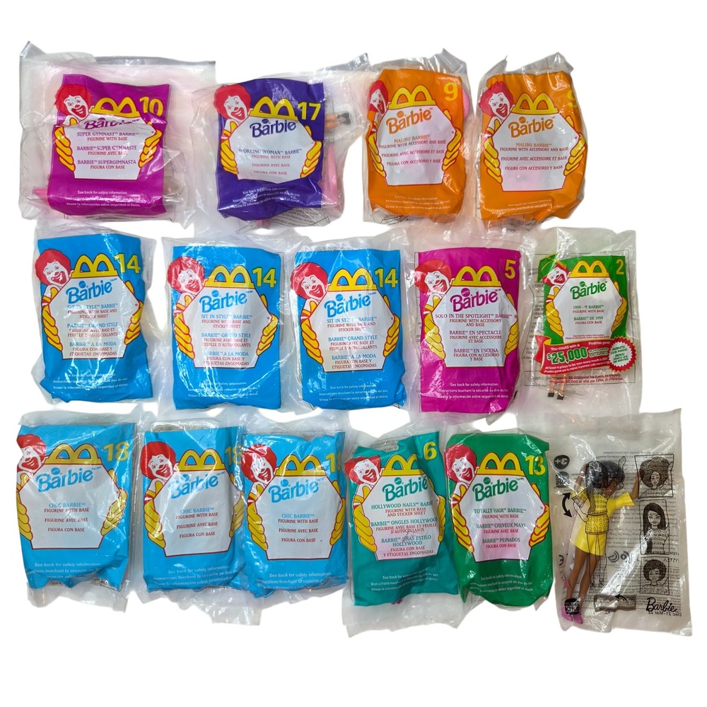 Vtg 1999 McDonalds‎ Barbie Happy Meal Toy Lot 15 Sealed Figures 90s Retro